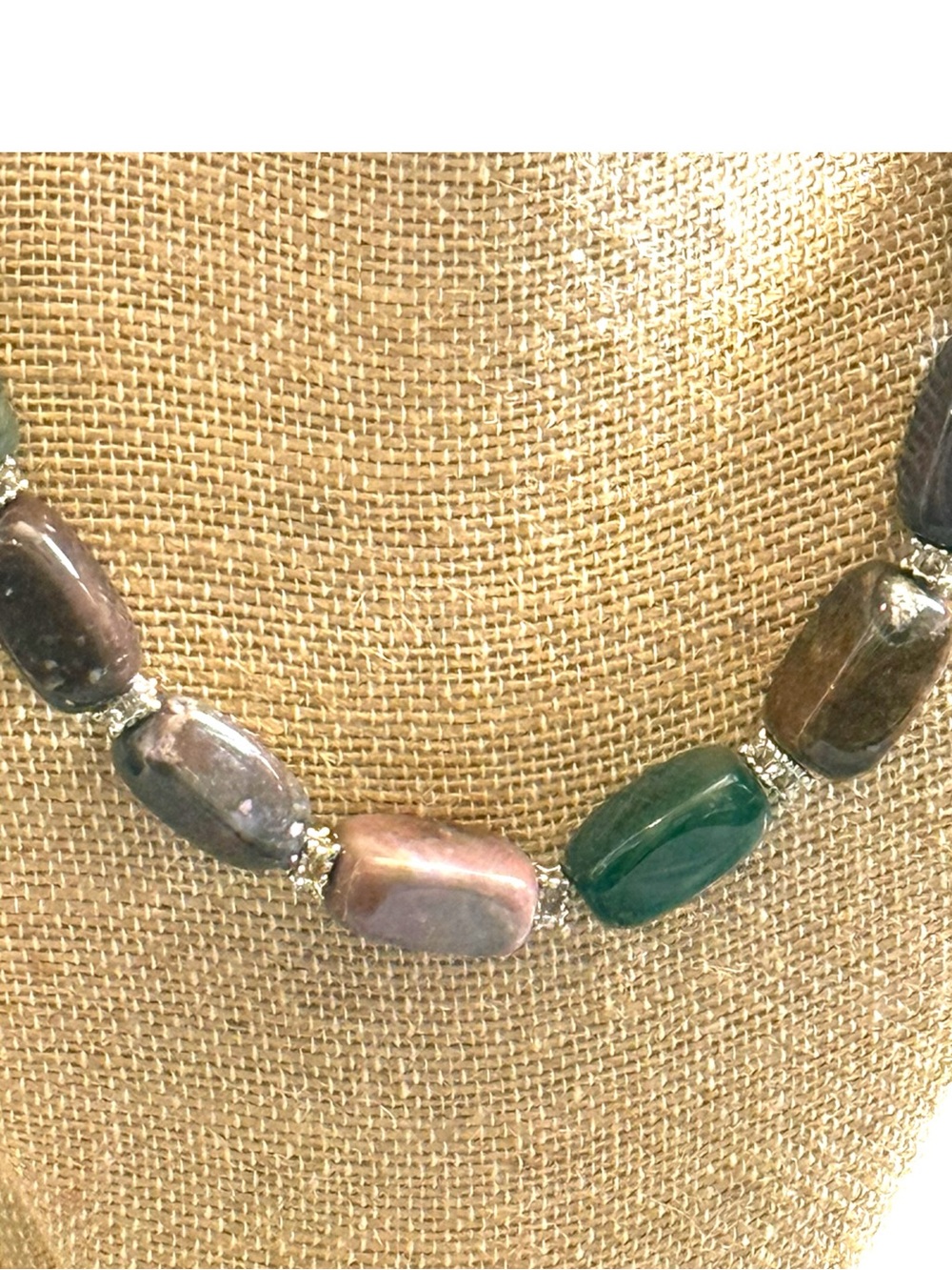 Multicolor Rectangular Bead Statement Necklace 18 Inch - Picture 3 of 6